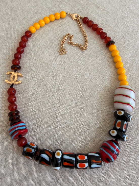 CHANEL Jewelry - ♥️CHANEL Multicolor Beaded Necklace with Gold CC Charm♥️